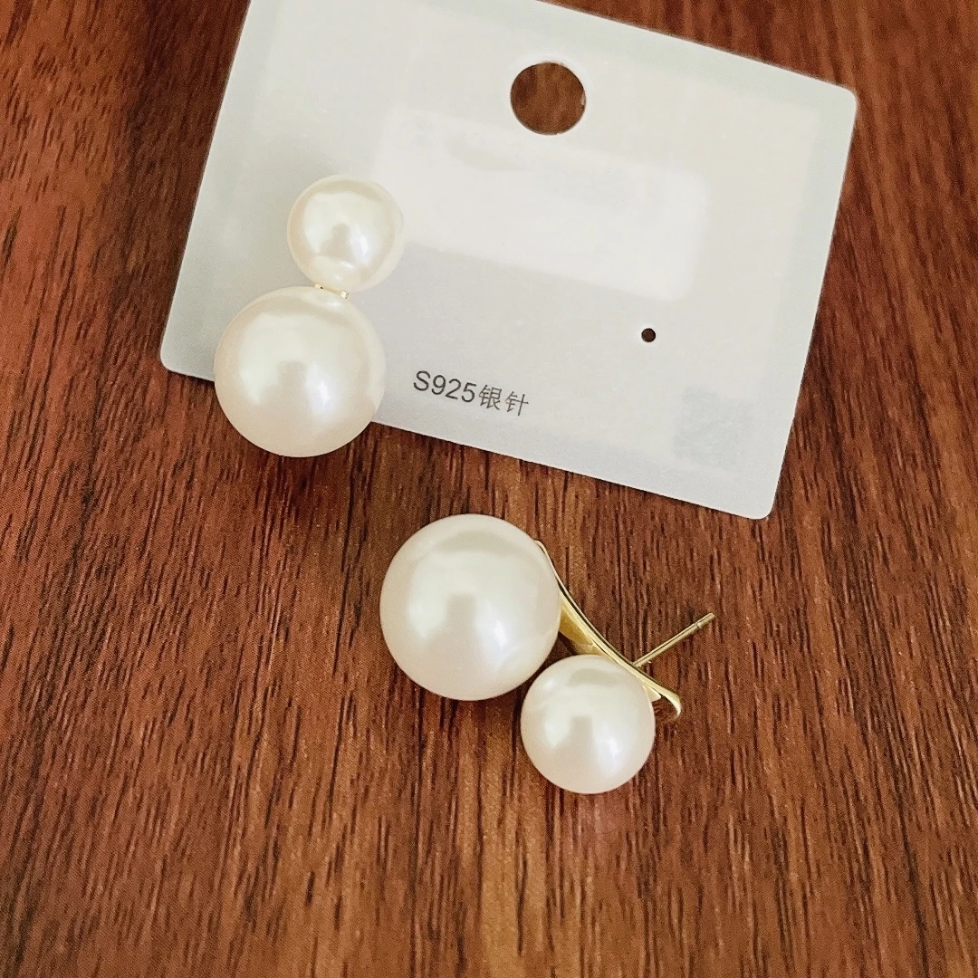 铜合金仿珍珠耳饰 大小珠珠耳钉女时尚法式气质百搭上下贝珠耳环