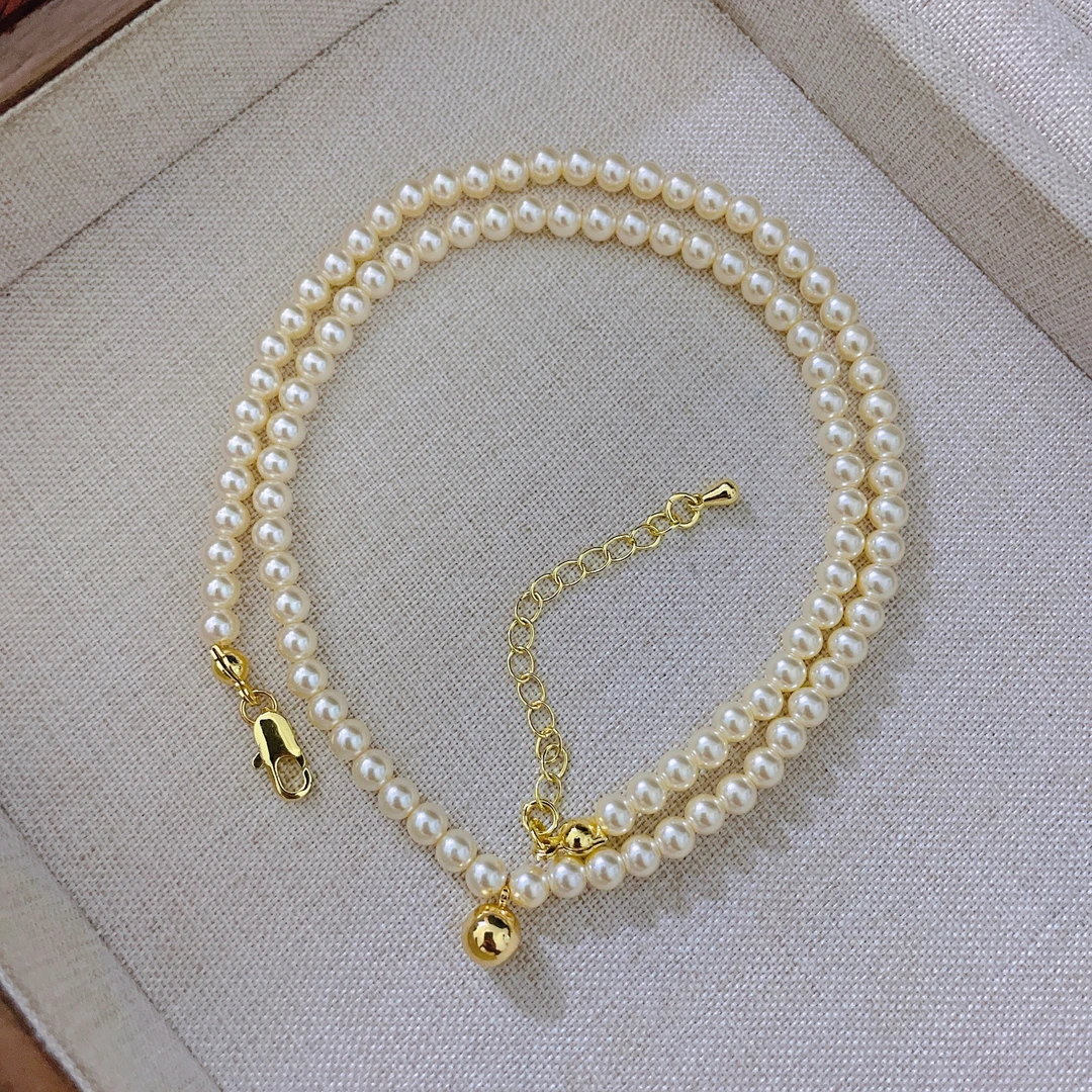 铜合金仿珍珠项链 金属小豆吊坠高级感时尚小众精致百搭珠珠项链