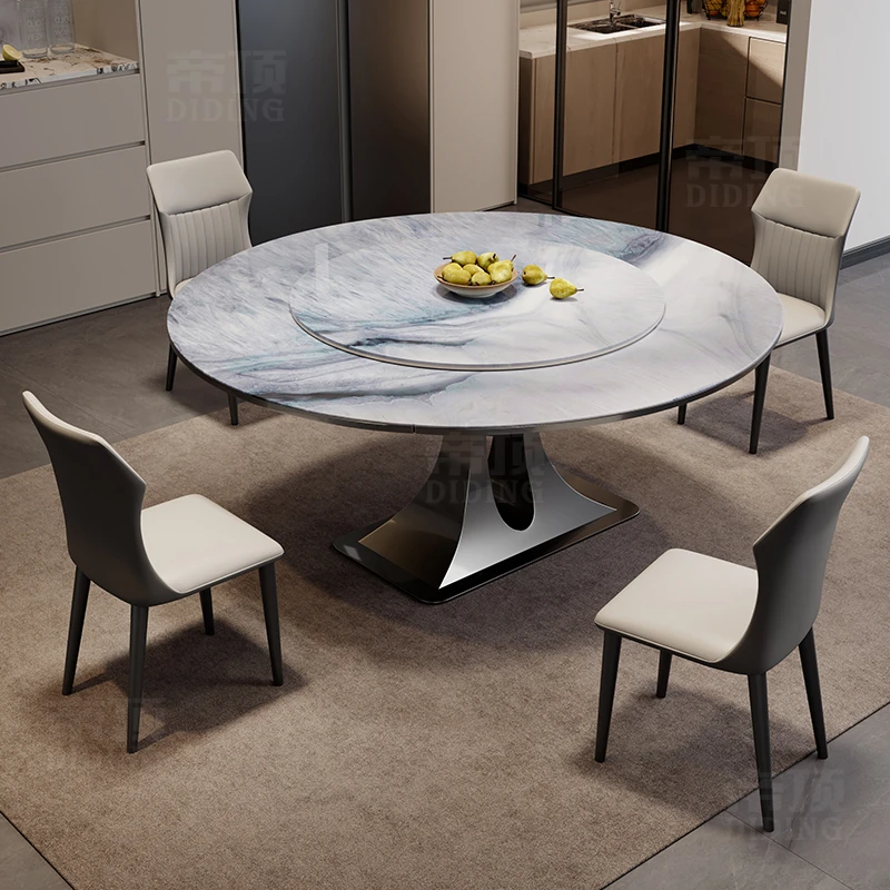 岩板餐桌新款意式轻奢简约折叠伸缩高端家用10人一桌六椅方圆两用
