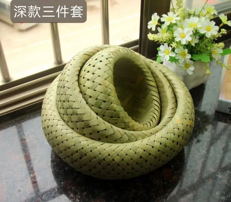 竹青编织鸟巢深口收纳三件套  15  20  25cm无竹节接头毛刺收纳筐