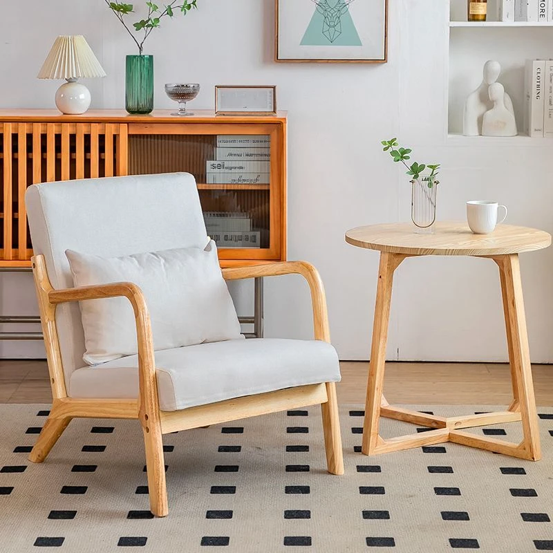 日式单人沙发小户型出租屋阳台布艺沙发北欧实木椅子懒人休闲桌椅
