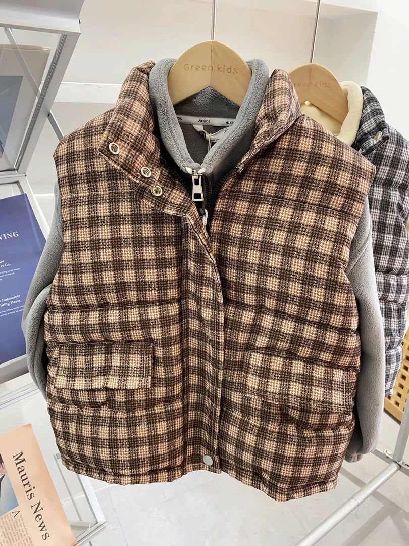 格子加厚2024潮款马甲穿新款坎肩男中大童棉冬季马甲