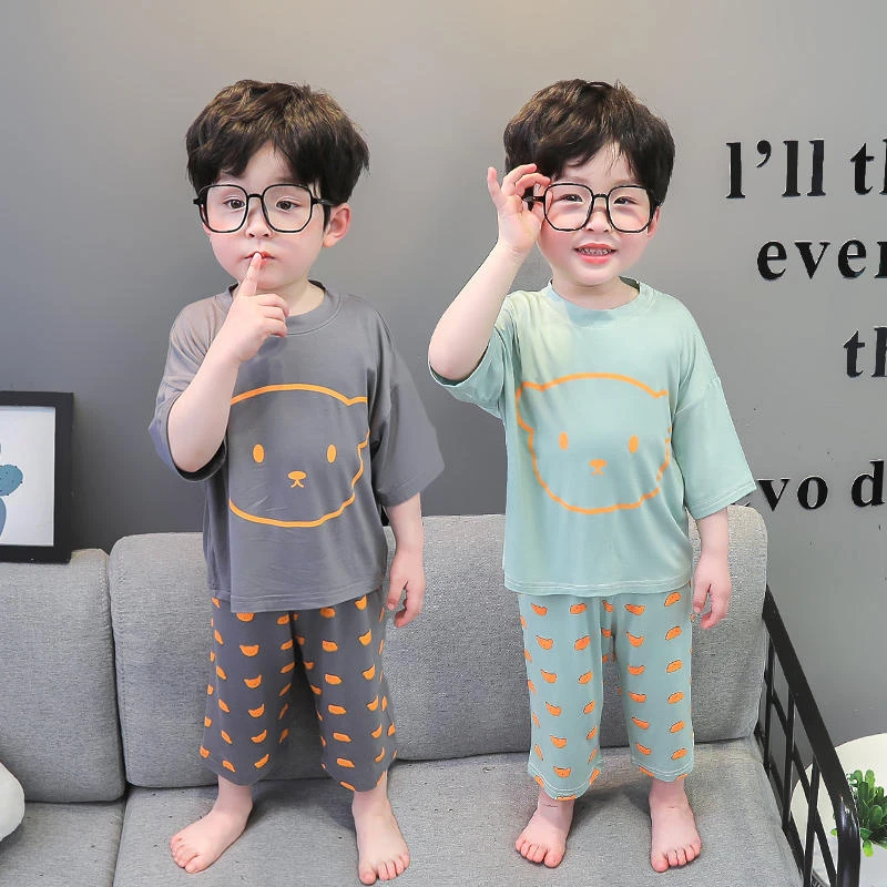 儿童睡衣男童女童夏季莫代尔七分袖空调服夏天男孩宝宝家居服套装