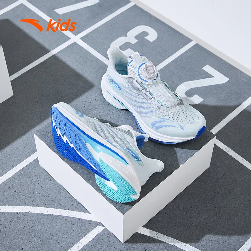 安踏儿童2024年新夏季男大童纽扣单网马赫4.0运动跑步鞋312425551