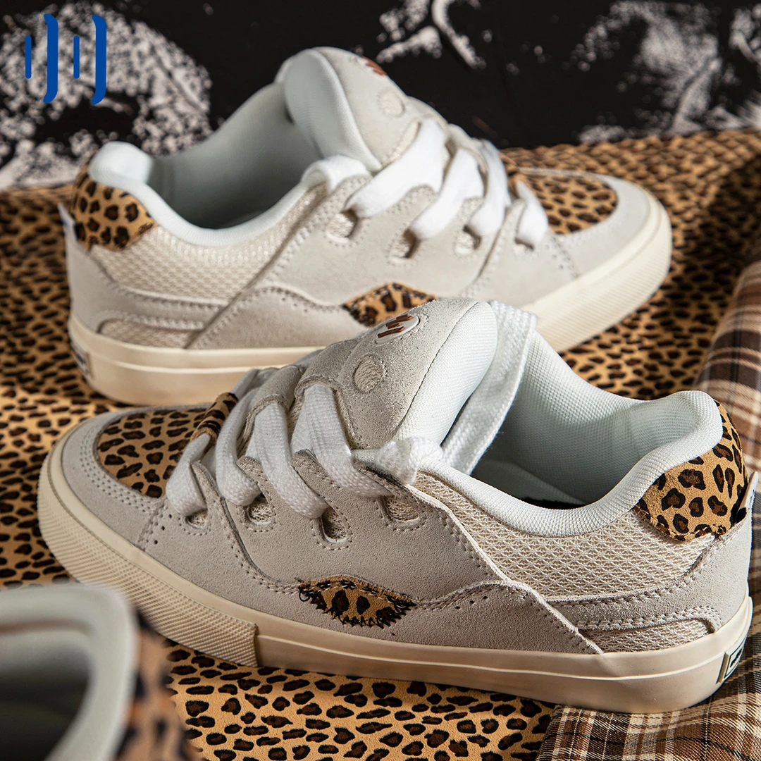 顽刻ollieskate面包鞋豹纹印花翻毛皮帆布拼接BAKE男女美式板鞋