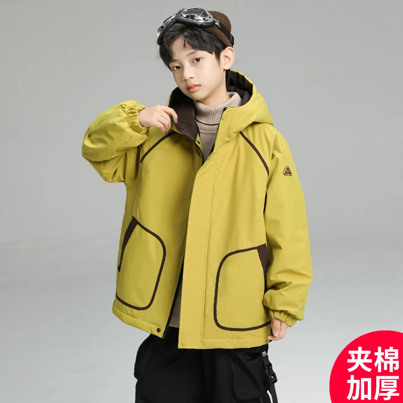男童冬款外套2024新款冬季夹棉加厚冲锋衣中大儿童时髦冬款 CF120