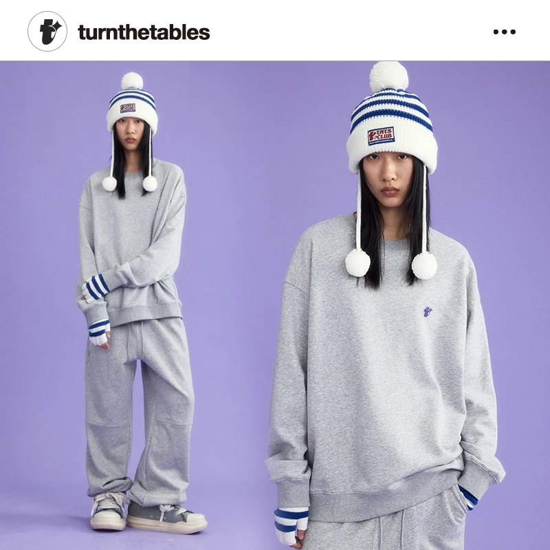 Turnthetables旗舰四芒星绣章圆领卫衣男女宽松潮牌情侣套头衫