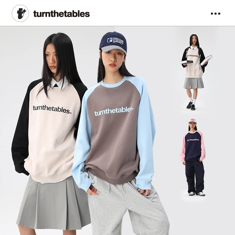 turnthetables设计款秋冬情侣时尚百搭卫衣潮流撞色印花插肩卫衣