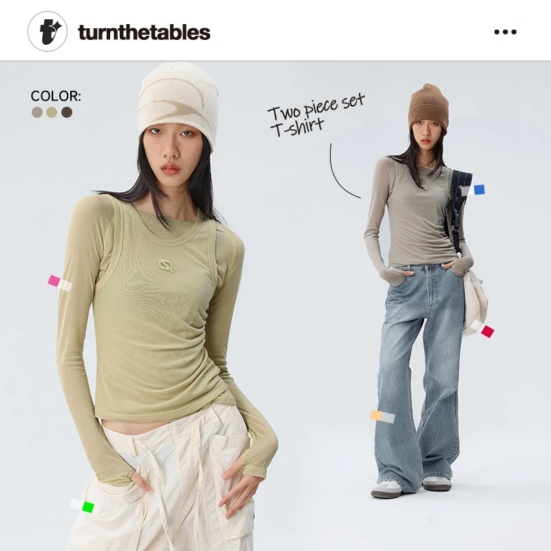 turnthetables旗舰潮牌设计感紧身薄款背心长袖上衣两件套女春夏