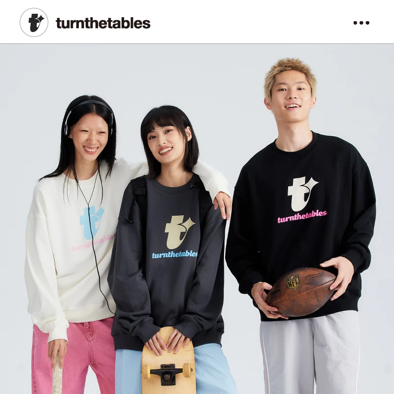 Turnthetables旗舰四芒星糖果色系印花卫衣圆领情侣装秋季长袖