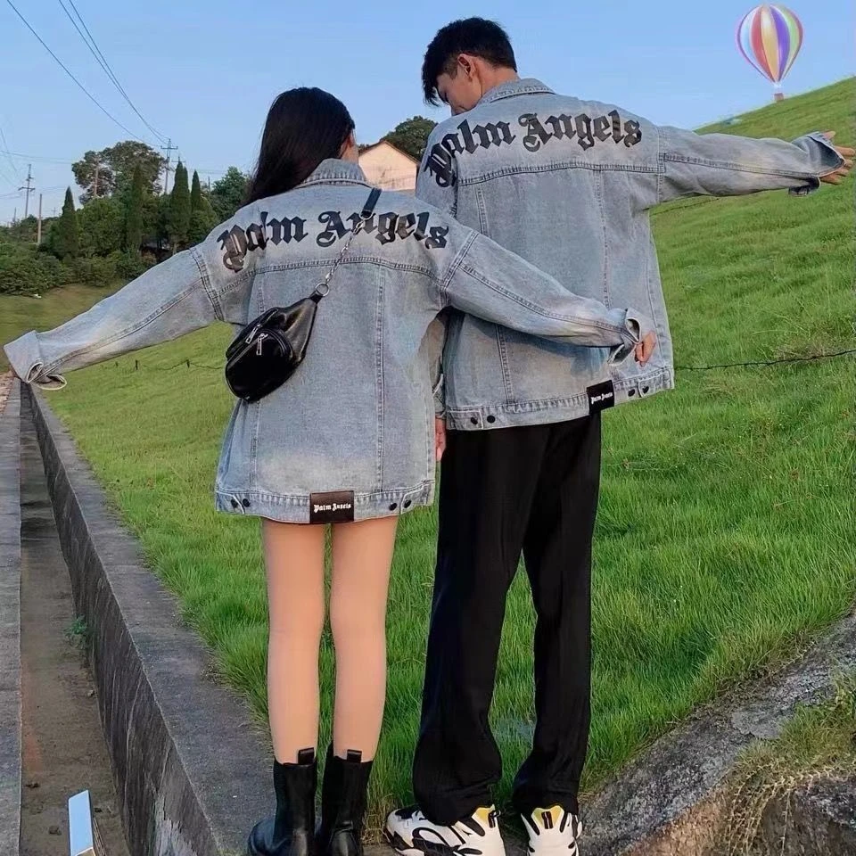 2023棕榈天使男女同款情侣休闲字母牛仔夹克工装外套高街潮牌上衣