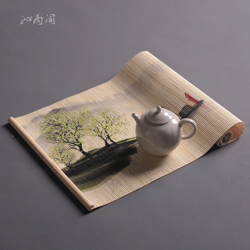 新中式细丝茶席竹帘禅意干泡单人茶巾布垫子复古单人席国风主人席
