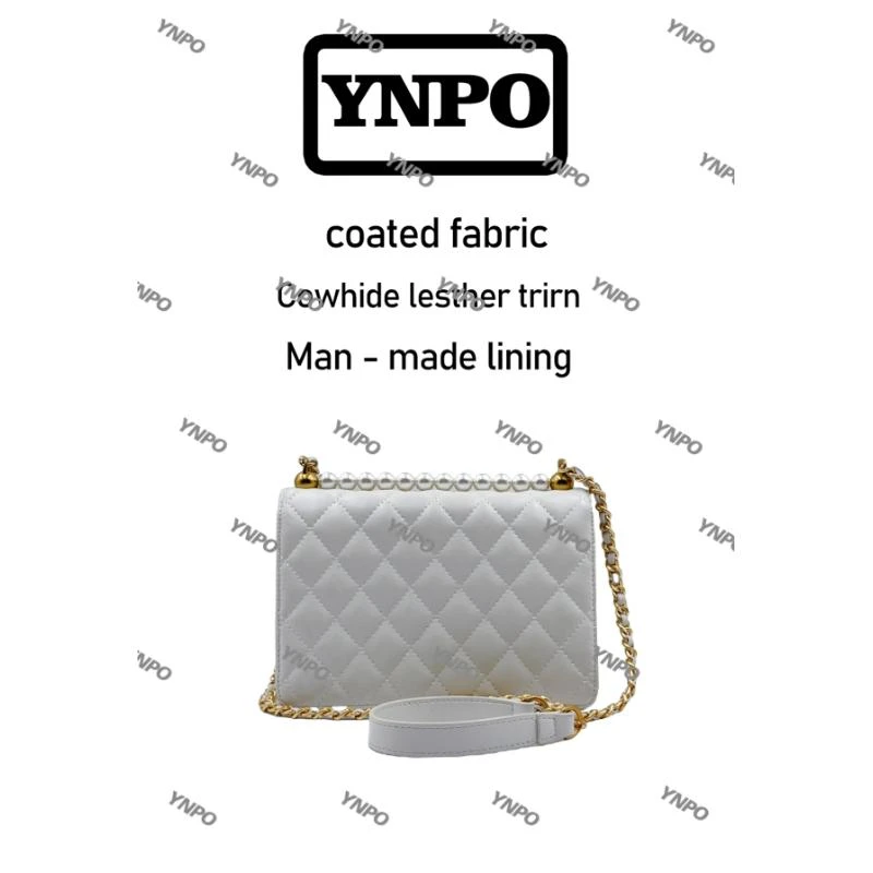 YNPO手工打造真皮女士手提包菱格C10511白色珍珠