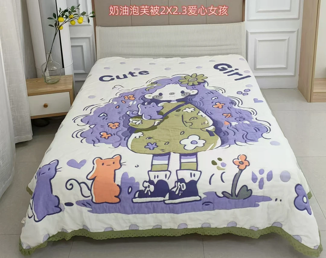 【爱心女孩】200*230cm成人泡芙被亲肤棉纱四季通用加厚盖被