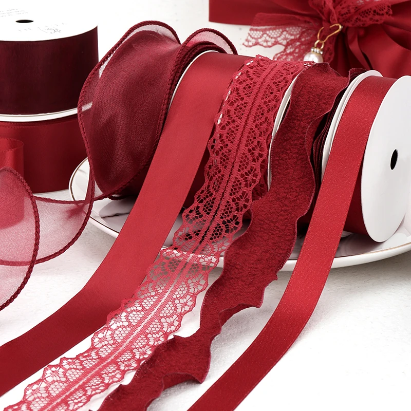 酒红色结婚彩带蛋糕烘培织带缎带礼物礼品装饰绸带鲜花包装丝带
