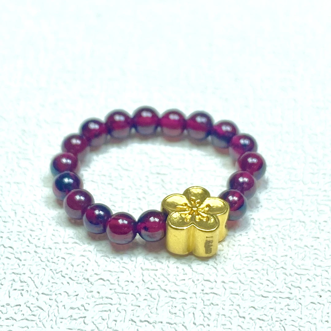 玖钰黄金  足金999双面粉色小桃花/小樱花石 榴 石戒指时尚@@A105