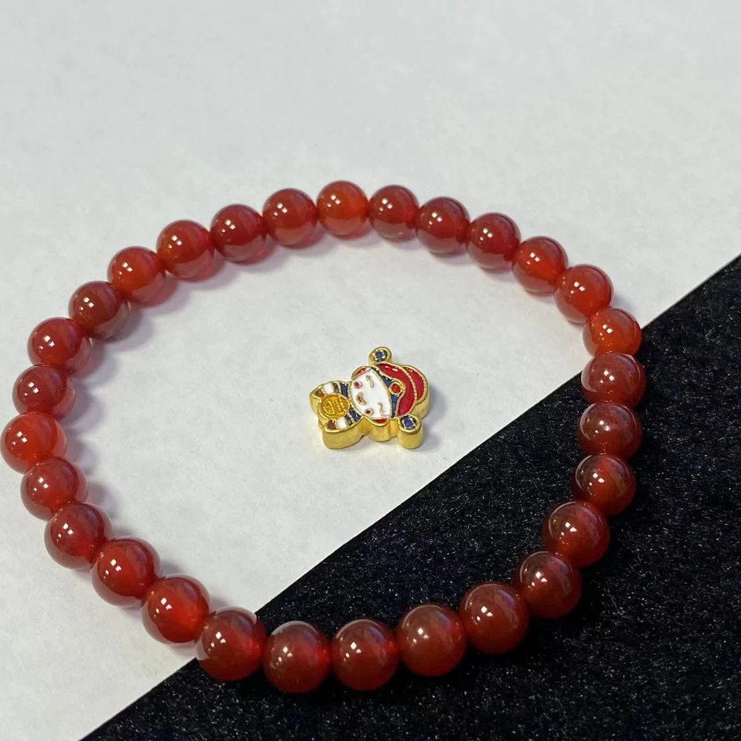 足金999双面烧蓝小财神首饰手工可爱素款宝宝黄金手串黄金A398