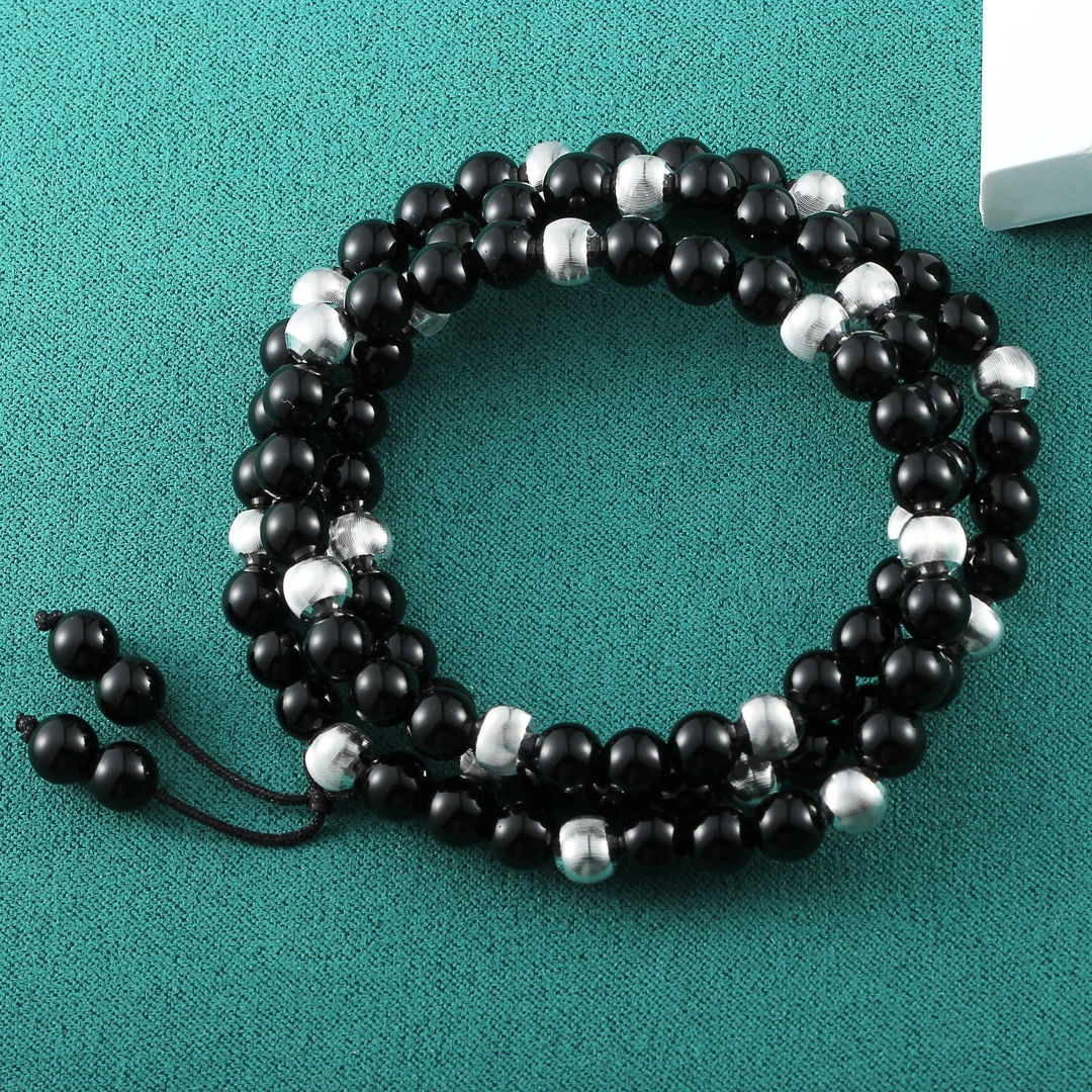 PT990铂金  黑玛瑙珠珠手链手串 S0003（长款）