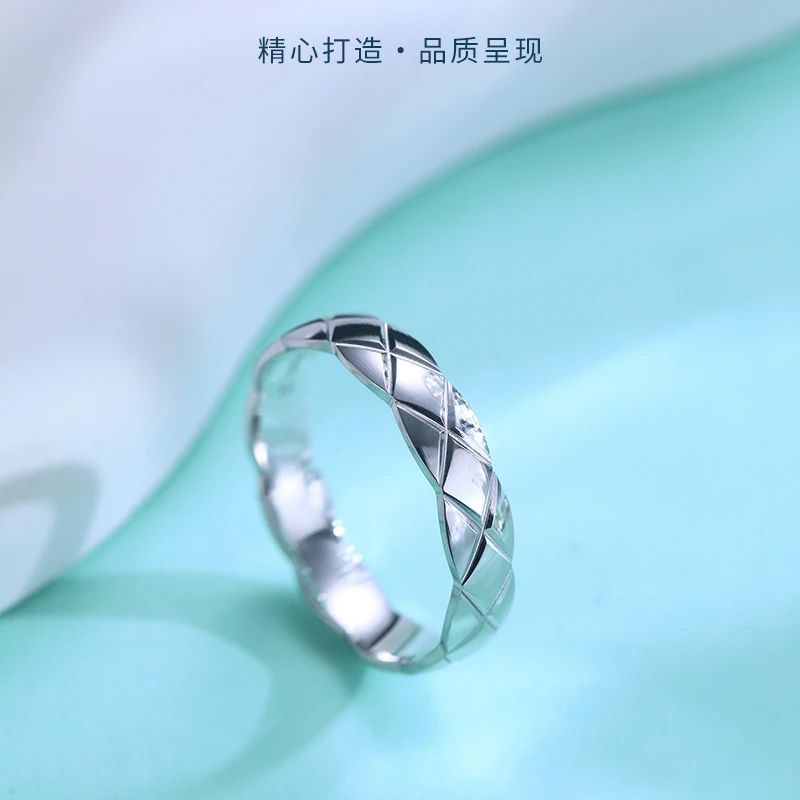 鑫四和珠宝PT990 铂金小香戒指 情侣对戒时尚小众简约波浪CQ1088A