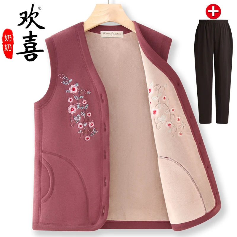 中老年人马甲女保暖背心坎肩妈妈中国风马夹奶奶秋冬加绒加厚马甲