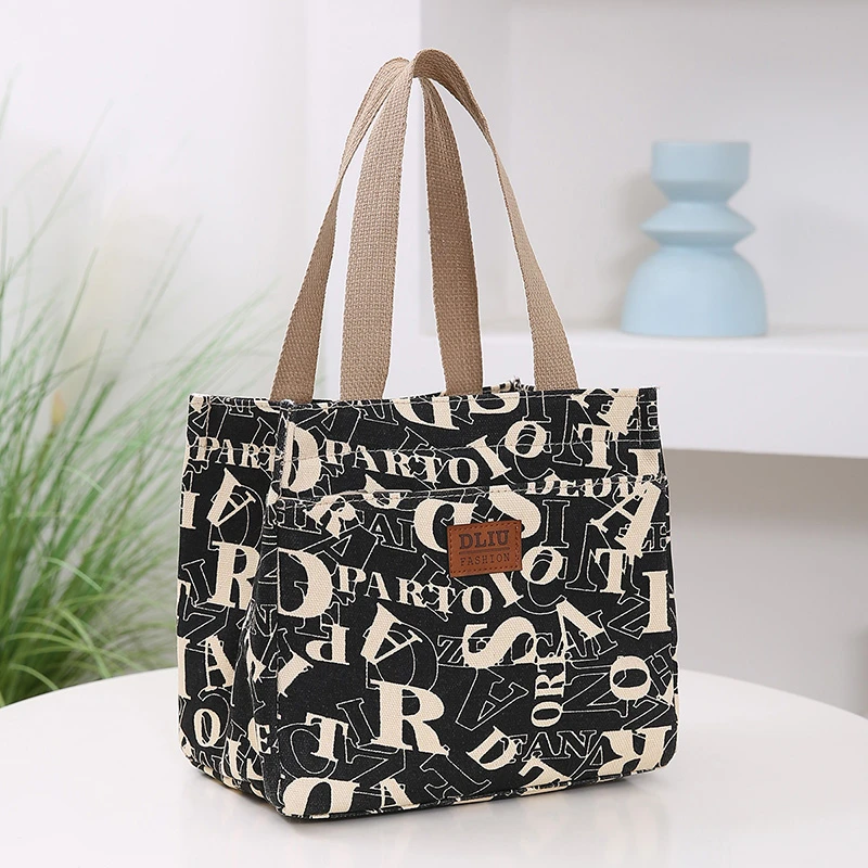 新款时尚帆布手提包日式上班带饭午餐饭盒袋铝箔保温层手拎便当包