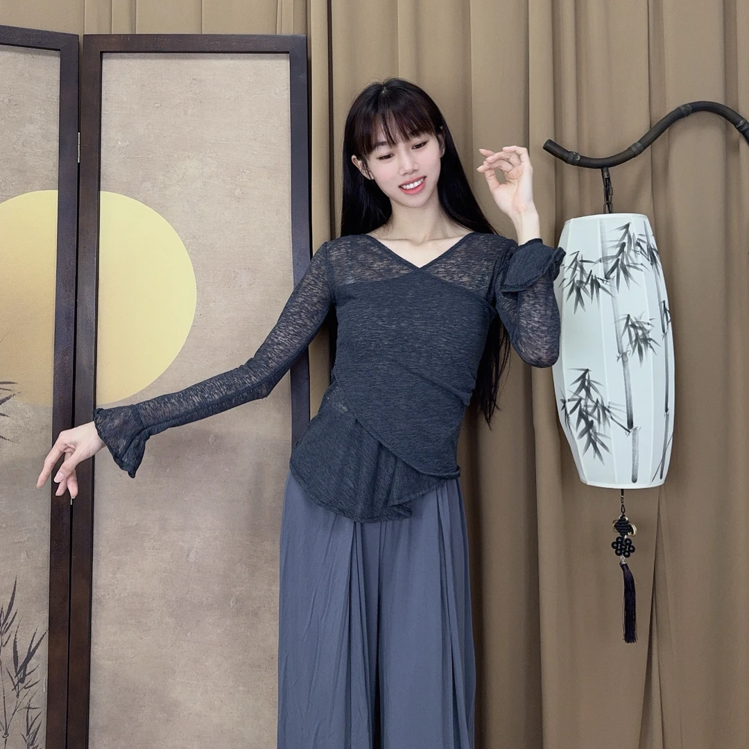 LiLi混纺棉修身现代舞练功服瑜伽服上衣