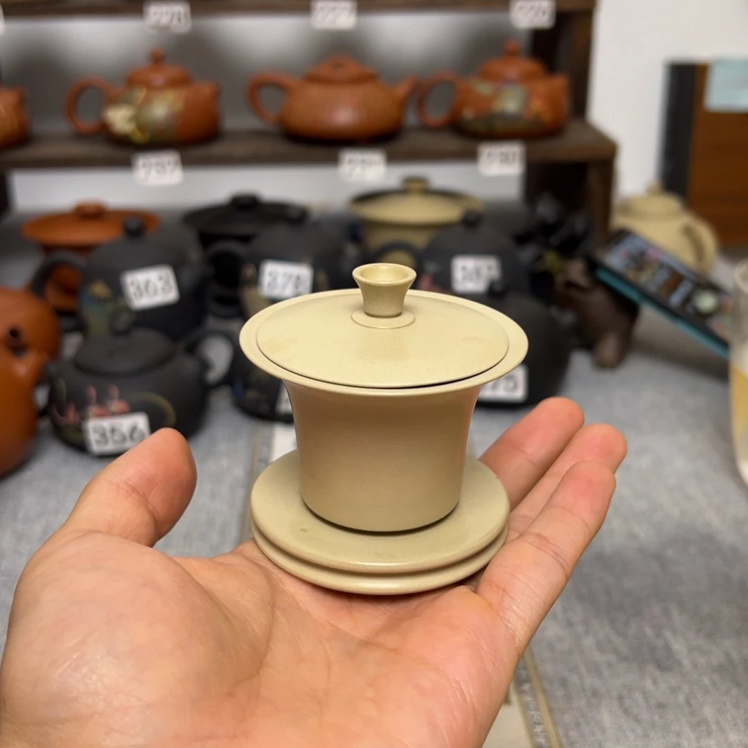 爱****生建水紫陶白泥三才盖碗