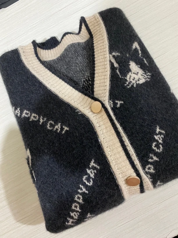 大牌同款纯山羊绒四平加厚毛巾绣提花开衫外套毛衣针织衫百搭休闲