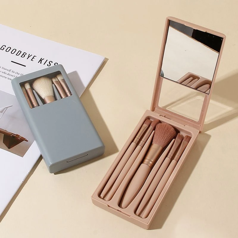 5支带镜子化妆刷旅行套装全套超软毛一整套散粉眼影刷盒装便携式