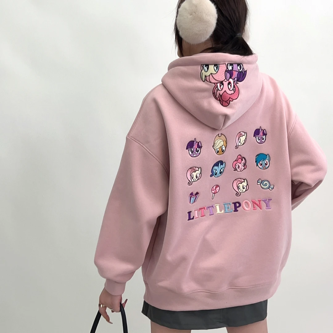 24秋冬新款小马宝莉后背重工刺绣连帽套头卫衣韩版宽松百搭上衣