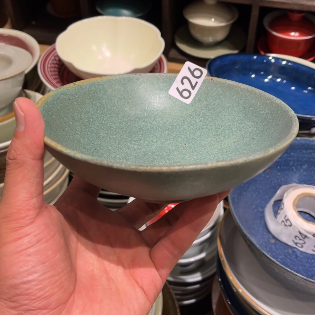 瓷片一**树626微瑕粗陶绿圆口碗1个