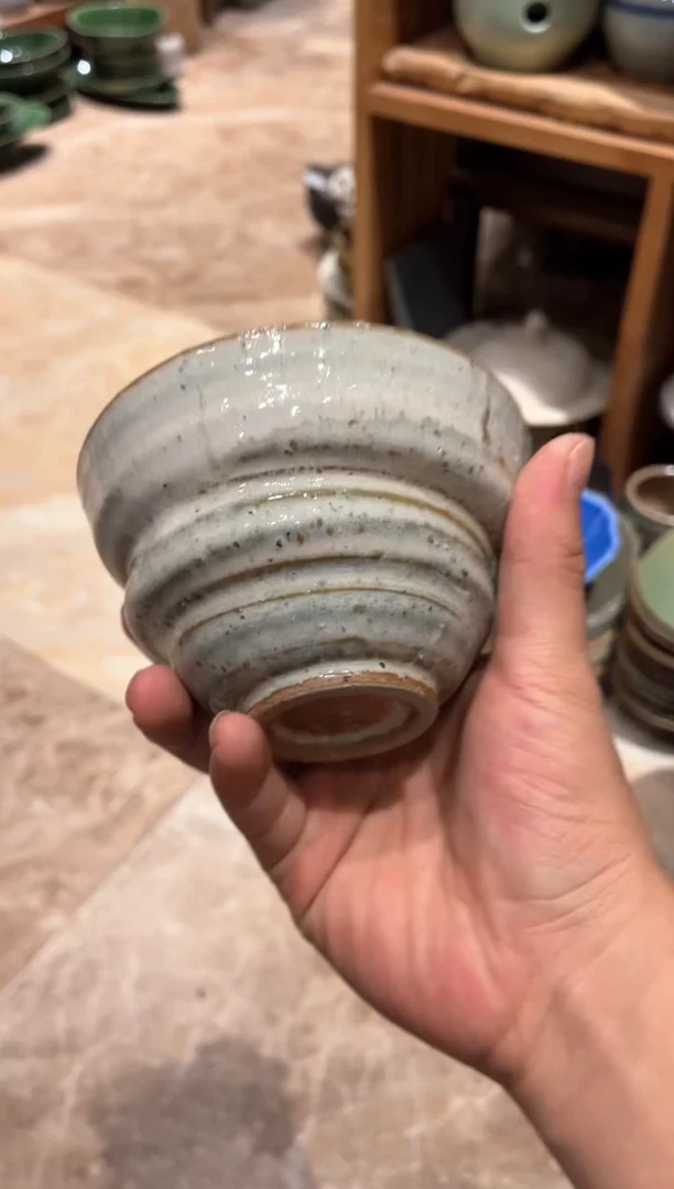 【闪购商品】瓷片203粗陶麻点手工螺纹碗1只