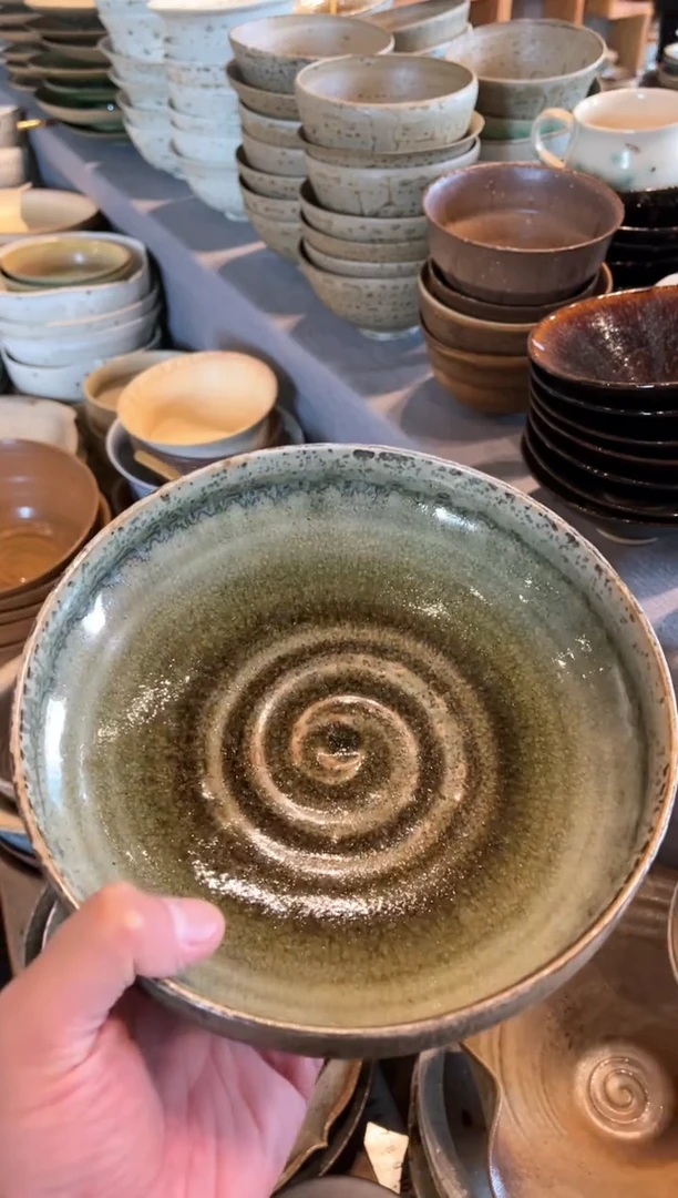 【闪购商品】瓷片320  窑变墨绿手工深盘1个