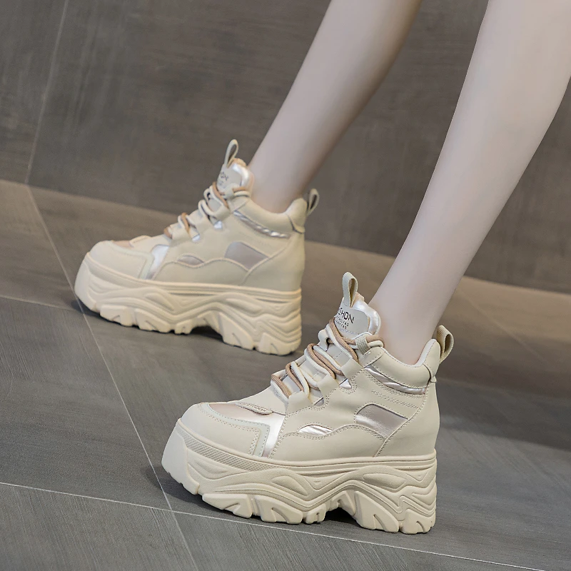 增高8cm 内增高老爹鞋女2023秋冬新款百搭厚底小个子网红高帮鞋潮