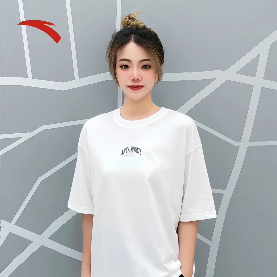 安踏女子冰丝T恤2024年夏季运动宽松休闲显瘦百搭短袖/162438153R