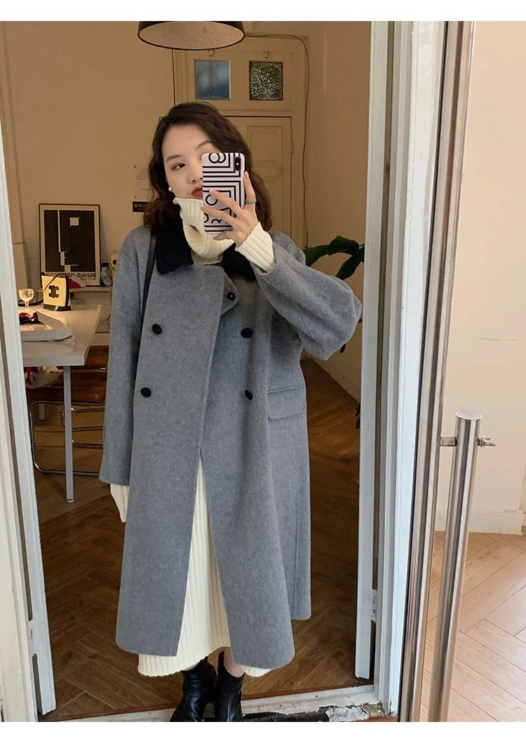 2025秋冬新品高级感手工双面羊绒大衣女双排扣羊毛外套羊驼绒韩版
