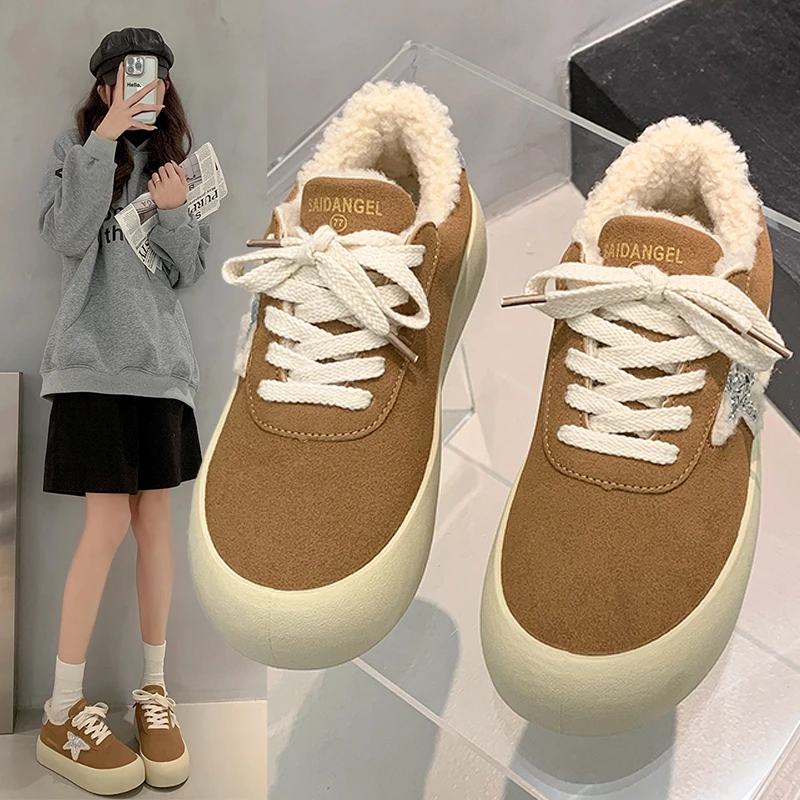 2024厚底新款加绒2024新款冬季加厚保暖棉鞋休闲运动面包毛毛鞋XL