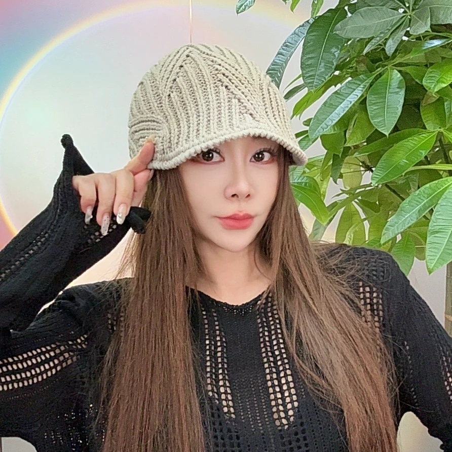 秋季新款牛奶绒手工编织鸭舌帽秋冬时尚针织帽百搭休闲保暖包头帽