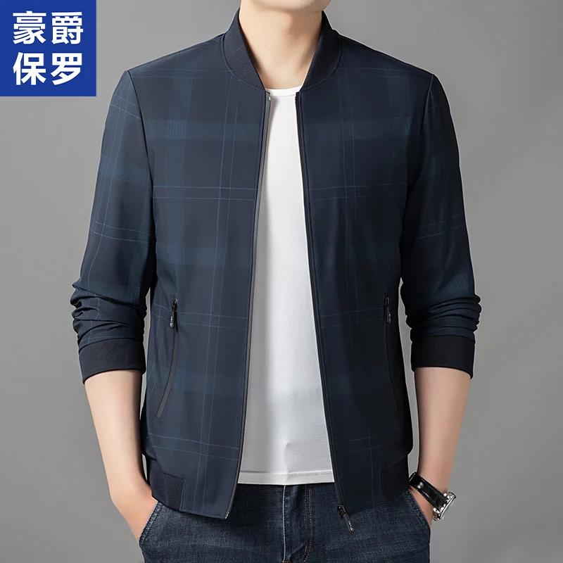 美·豪爵保罗春秋夹克外套棒球领潮流中年男士高端商务休闲F55801