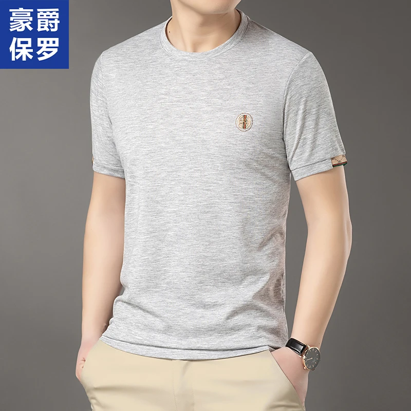 短袖男士夏季t恤休闲图案圆领字母薄款透气潮流冰丝豪爵保罗86815
