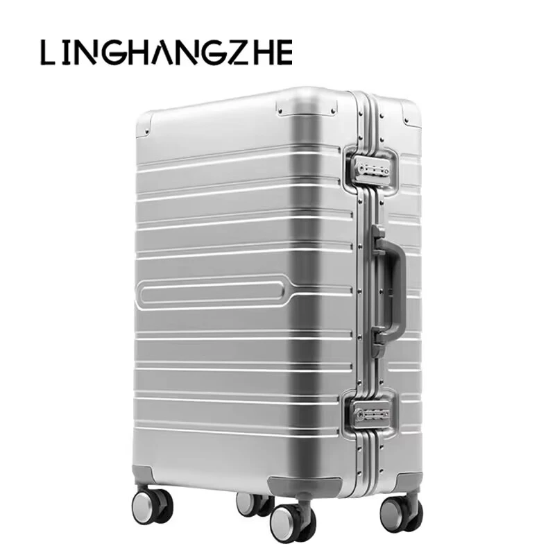 LINGHANGZHE/领航者全铝镁合金行李箱高端商务登机箱旅行箱拉杆箱