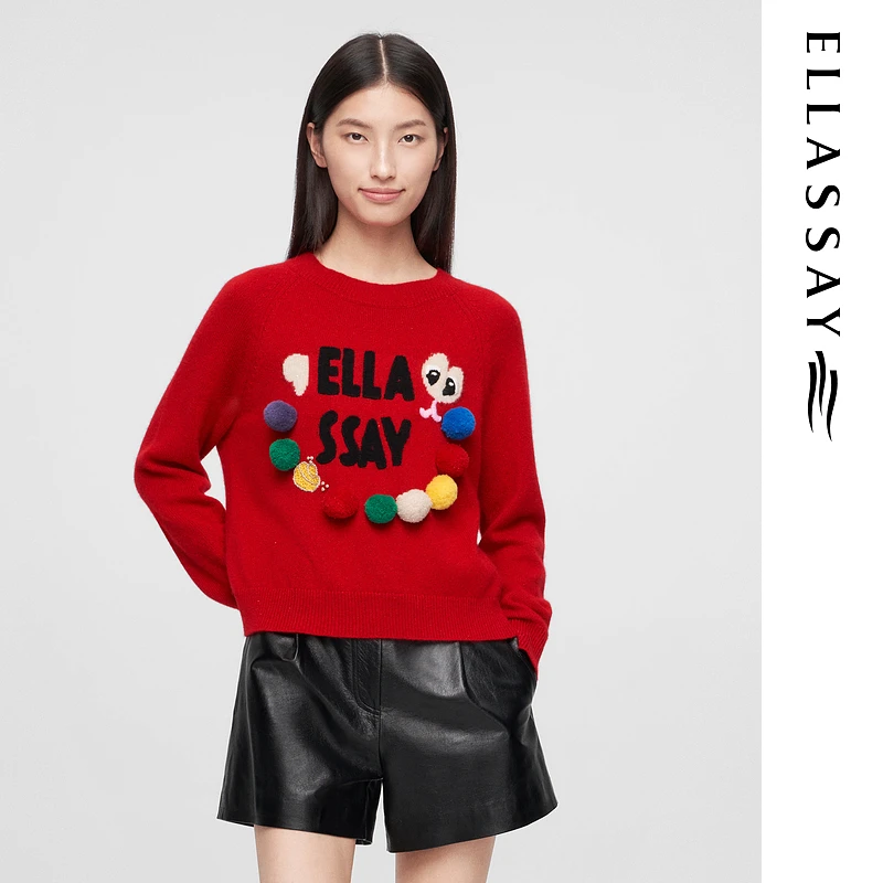 ELLASSAY歌力思2025新款新款早春时尚卡通羊毛针织衫女EW