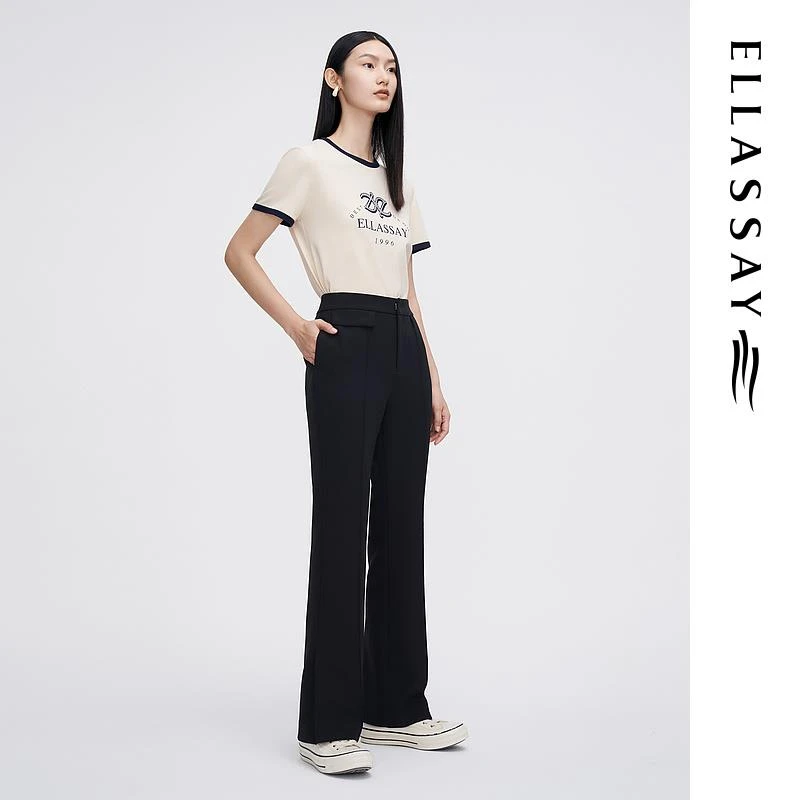 ELLASSAY歌力思欧若动感风高腰显瘦气质微喇时尚垂感休闲裤EWB341