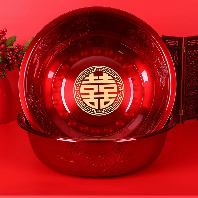 喜盆女方陪嫁结婚脸盆娘家婚庆用品大全新娘嫁妆洗脸红盆喜字脸盆