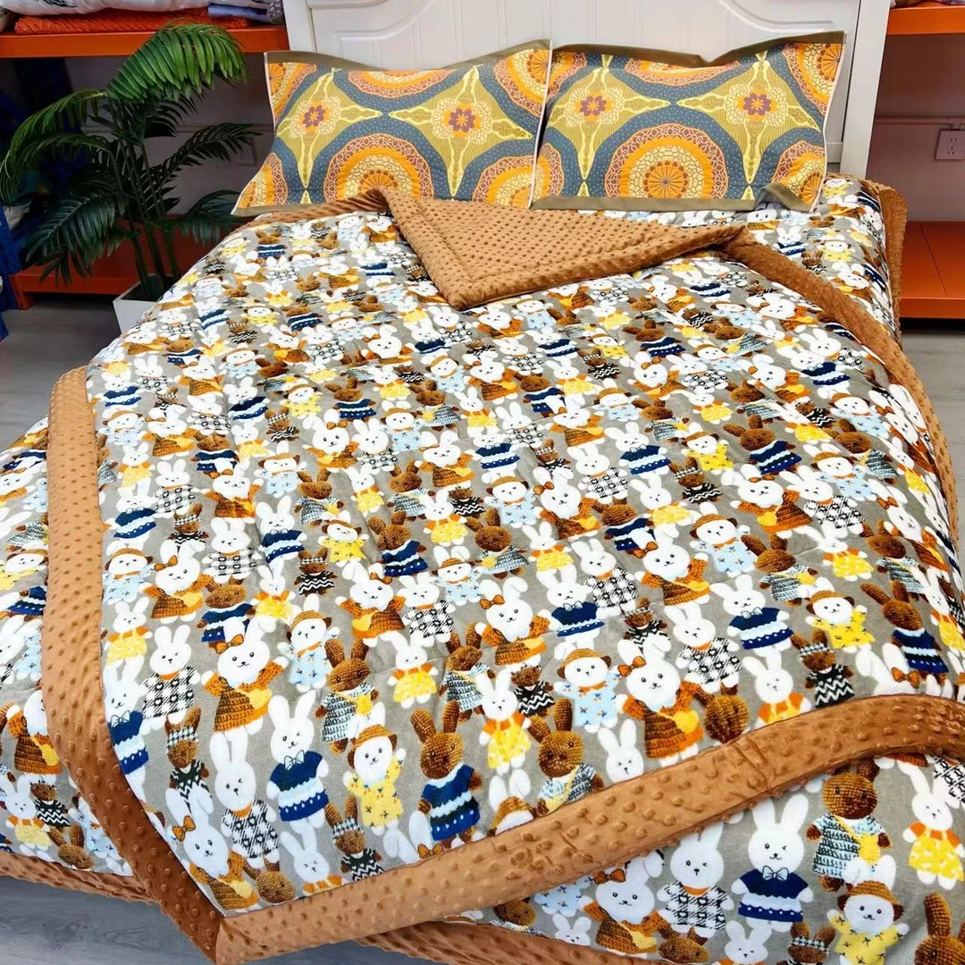 【高端豆豆被】双面A类婴儿绒可水洗--200*150-单人卡通兔