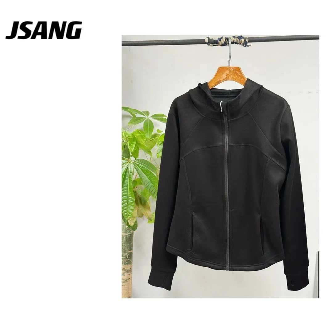 24-118#春秋款瑜伽显瘦黑色连帽外套