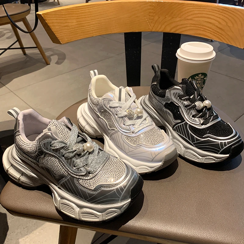 S&J【百搭】XL588女鞋时尚透气厚底休闲老爹鞋系带运动休闲鞋