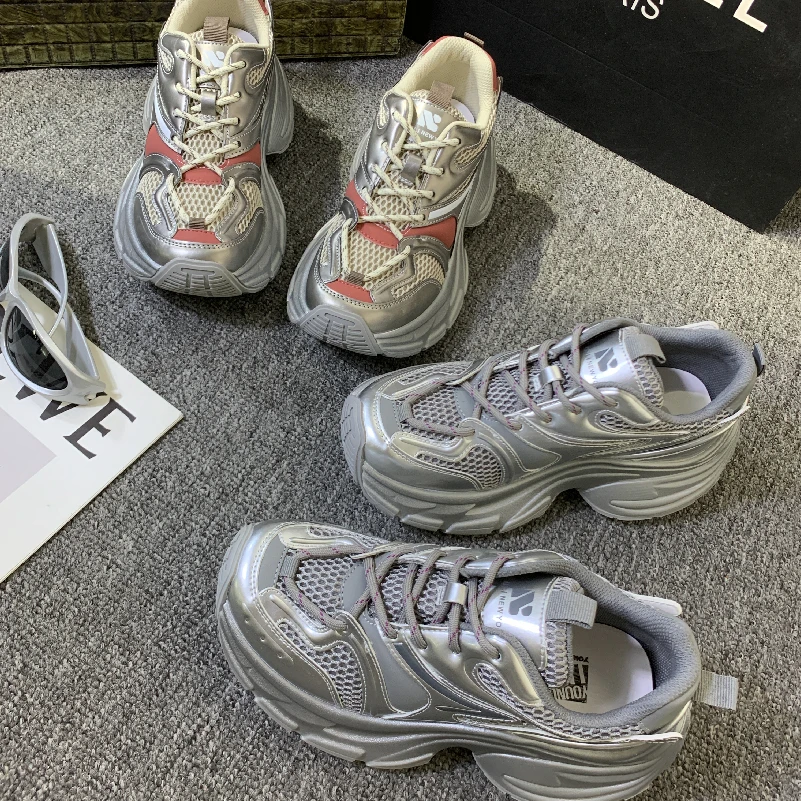 S&J【网面ins潮流】2024-90网红韩版时尚百搭透气厚底老爹鞋