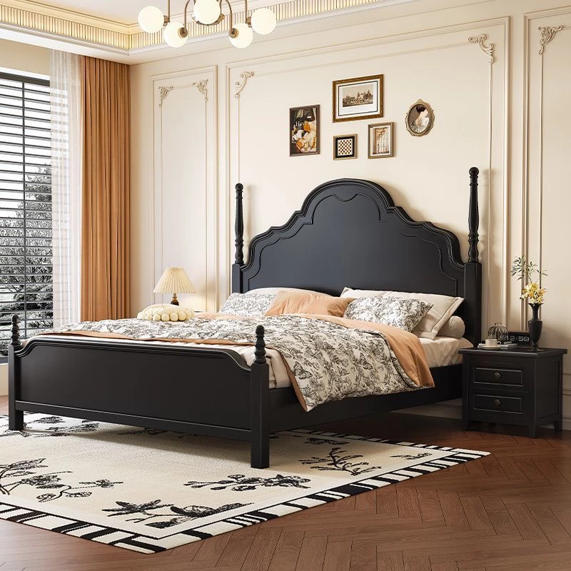 中古风欧式高箱法式实木床复古双人床现代简约美式轻奢大床家用