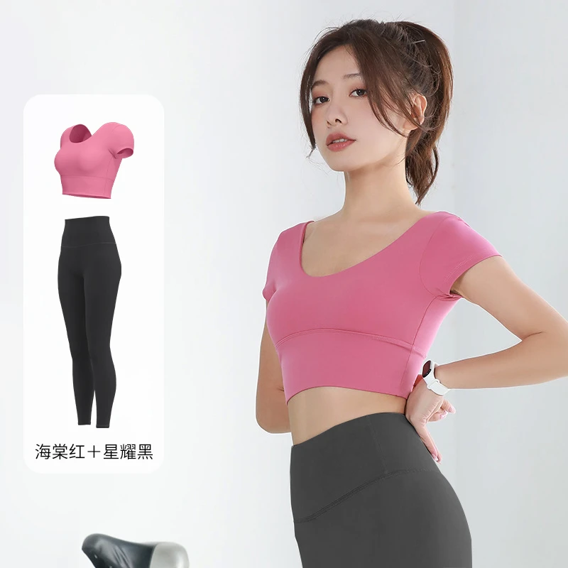 瑜伽运动跑步健身短袖长裤套装C1